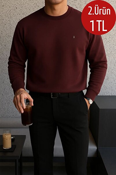 COMBİNE MİCHAİL Erkek Kışlık Salaş Basic Bordo Sweatshirt