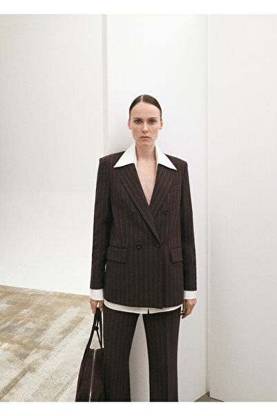 MANGO Woman Diplomatik çizgili çift düğmeli kumaş blazer ceket
