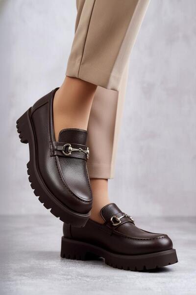 37Numara PANTOFI LOAFER DE DIMENSIUNE MARE PENTRU FEMEI PIELE AUTENTICA MARO