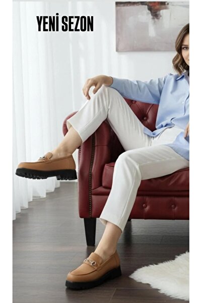 37Numara PANTOFI LOAFER DE DIMENSIUNE MARE PENTRU FEMEI PIELE AUTENTICA CAMEL