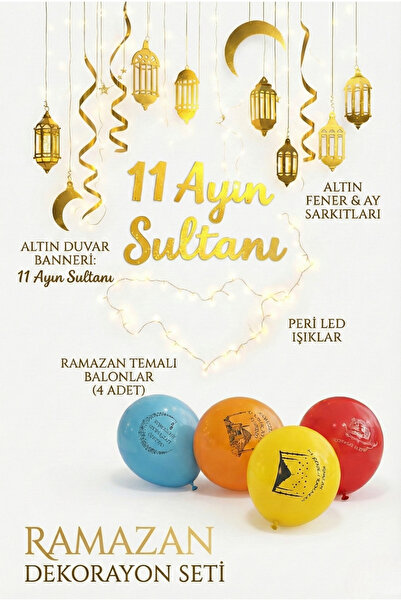 Soft Kare Ramazan LED Duvar Süsü Seti –11 Ayın Sultanı Yazılı Ay Yıldız&Fener...