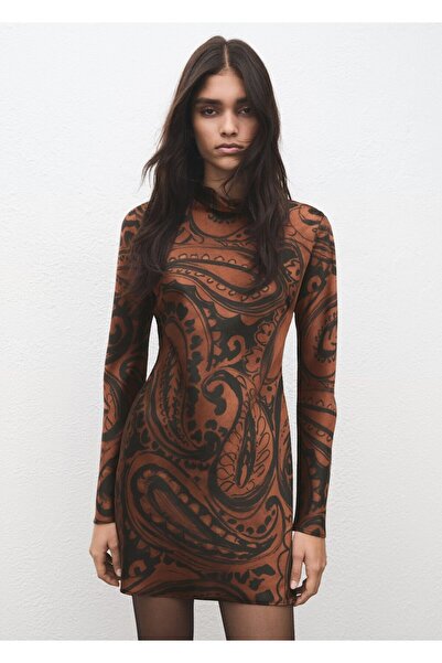 MANGO Woman Paisley desenli saten elbise