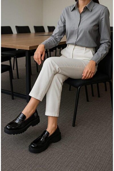 37Numara BÜYÜK NUMARA KADIN KALIN TABAN LOAFER-41-42-43-44 SİYAH RUGAN