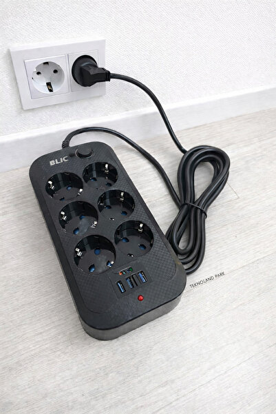 Blic 6'lı Çoklu Priz–2 USB+1 Type-C Hızlı Şarj Girişli,Termal Akım ve Çocuk K...
