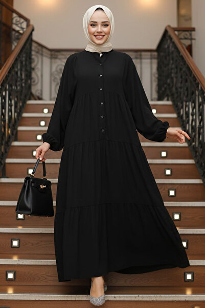 Neva Style Rochie hijab neagră plisată în straturi 20612S