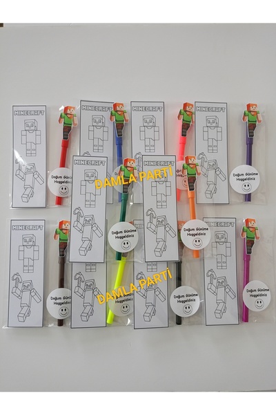 DAMLA PARTİ Minecraft Hediyelik Kitap Ayracı Boyama,10 Adet, Minecraft Doğum ...