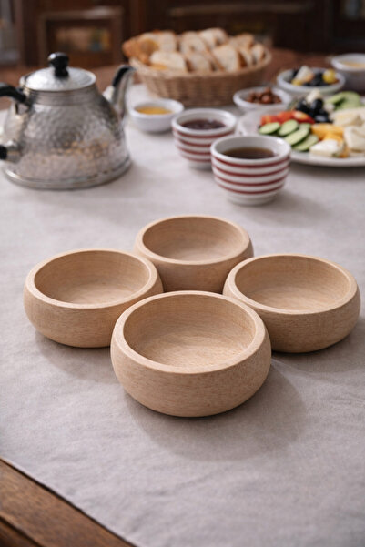 hinezahome وعاء تقديم الوجبات الخفيفة من الخشب الطبيعي بقطر 9 سم، 4 قطع