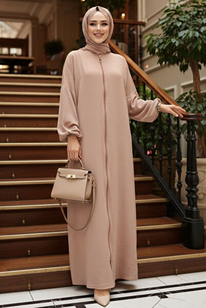 N.S NEVA STYLE Бежова скромна рокля за молитва с цип 73271BEJ