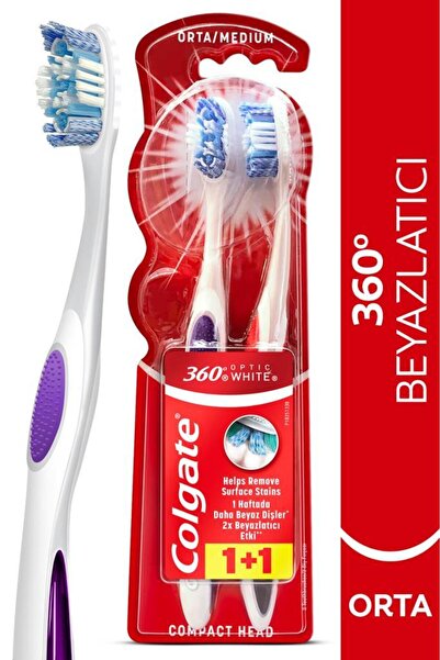 Colgate 360 Optik Beyaz Dil ve Yanak Temizleyicili Orta Beyazlatıcı Diş Fırça...