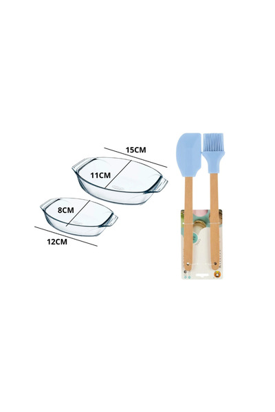 Kitchen طقم صينية بايركس مع فرشتين سيليكون مقاومة للحرارة وبيد مصنوعة من خشب ...