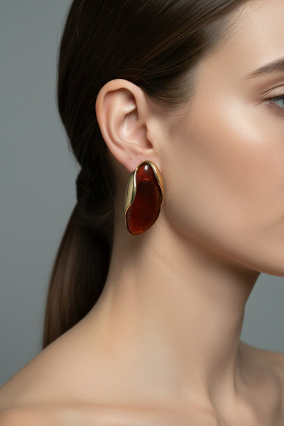 BHR AKSESUAR Gold Brown Resin Earrings (3.5 cm)