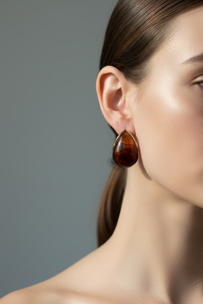 BHR AKSESUAR Gold Brown Earrings (2.5 cm)