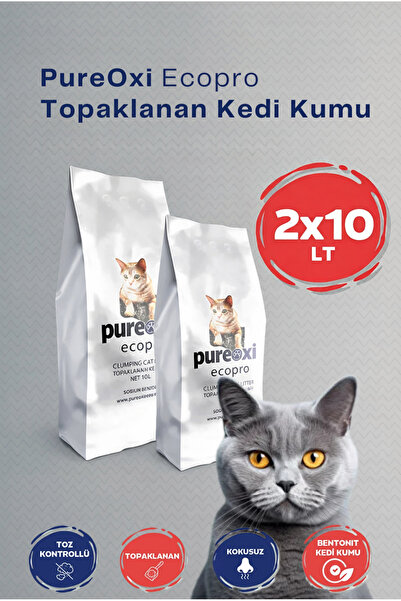 PureOxi 2x10 LT Avantaj Paketi: Ecopro Topaklanan Kokusuz Bentonit Kedi Kumu
