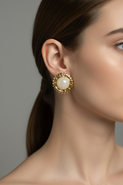 BHR AKSESUAR Gold Cream Sun Earrings (4 cm)