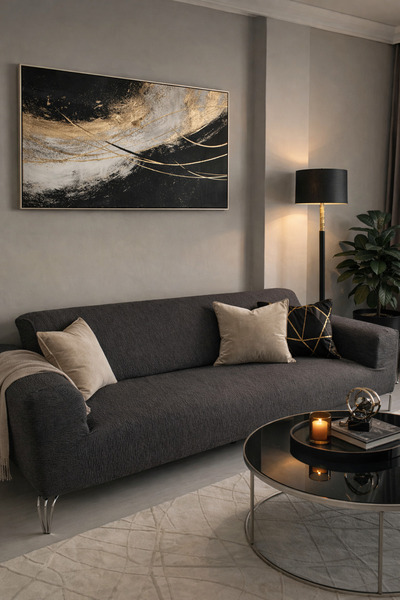 ÖZMAKAN غطاء أريكة جاكار 3 مقاعد وغطاء أريكة سرير - أنثراسايت (محتوى المنتج ق...