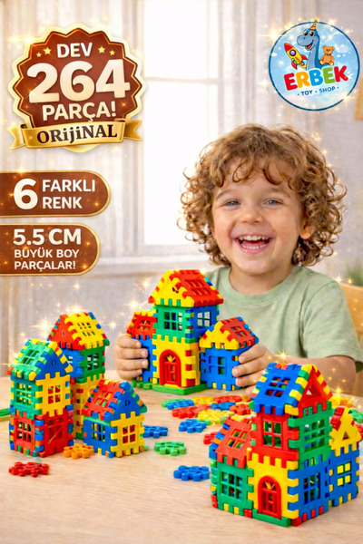 Erbek DEV Puzzle City 3D Yapı Ve Tasarım Blokları 264 Parça Eğitici, Zeka Gel...