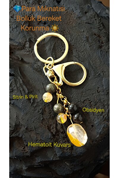 arzela سلسلة مفاتيح من الحجر الطبيعي كوارتز سيترين بيريت لحماية الثروة 8 مم 2...