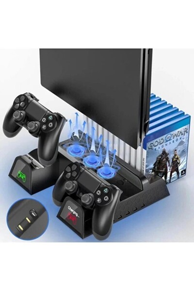 Sezy Sony Ps4  Uyumlu Slim/pro Stand Şarj Istasyonu Soğutma Fanlı Multifonksi...
