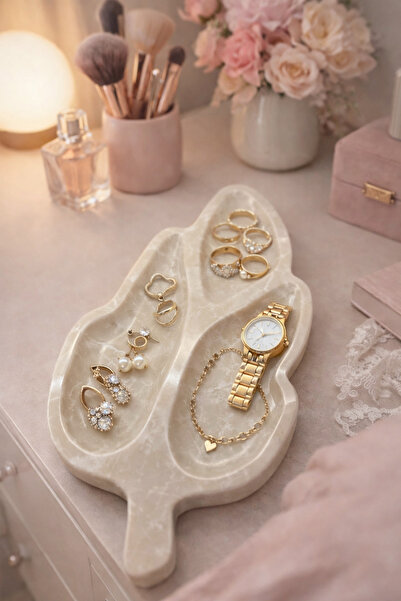 helya marble Bej Mermer Yaprak Model Takılık,Çerezlik & Sunumluk