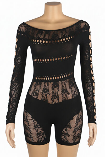 Lingerie and Fashion Style Long-Sleeved One Shoulder Sexy Mesh Bodystocking