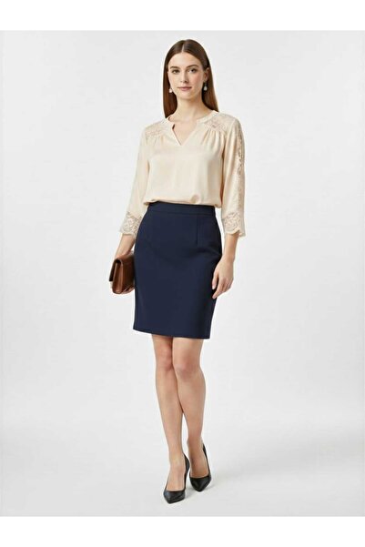 Butik Kısa Arkadan Yırtmaçlı Astarlı Fermuarlı Düğmeli Portoriko Kumaş Kalem ...