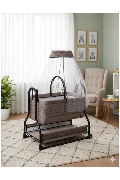 Hobbys Lüx Bebek Beşiği Nenni Silinebilir Portatif Sallanır Beşik+ Bebek Titr...
