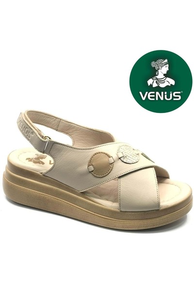 Venüs Hazzel Genuine Leather Comfort Orthopedic Women's Sandals Beige