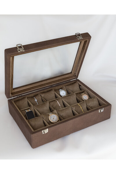 Shansora Design 15-Piece Watch Box, Brown Nubuck Fabric Covered, Custom Produ...