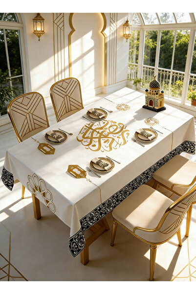 Generic مفرش طاولة رمضاني - 220 × 130 سم، زينة رمضانية للمنزل، مثالي لتغطية م...