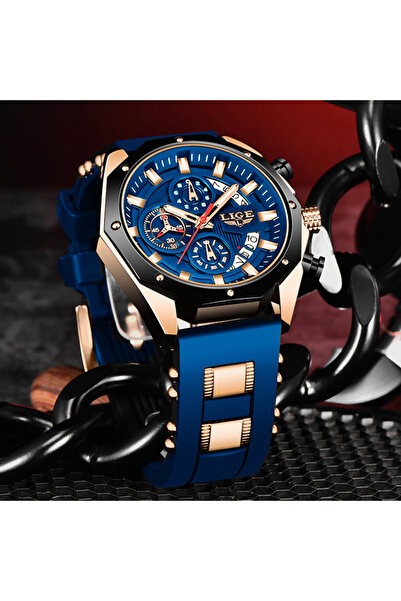 Choice ساعات LIGE ذهبية وزرقاء أنيقة للرجال، من أفضل الماركات، ساعات رياضية ف...