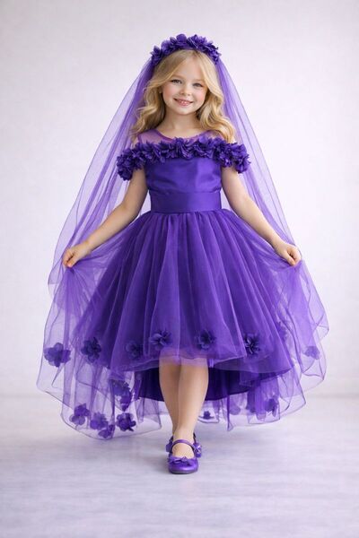 Melis Çocuk Çiçekli Kız Çocuk Abiye Elbise Gelinlik