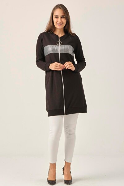 Darlin Moda Kadın Siyah Fermuarlı Kadın Sweatshirt DM60199