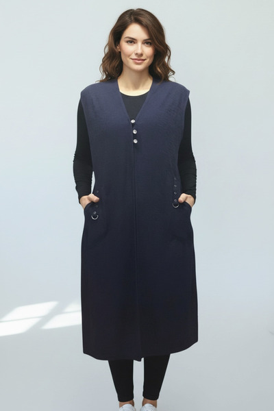 ECE GİYİM Дамска лятна жилетка с три копчета отпред, джоб и жакард - EZM3