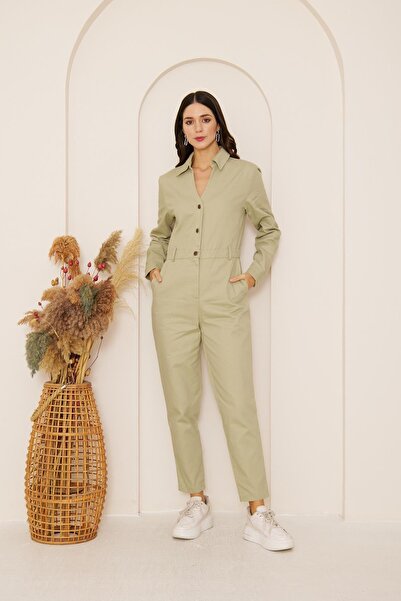 Darlin Moda Women's Green Pocket Gabardine Jumpsuit Dm4004