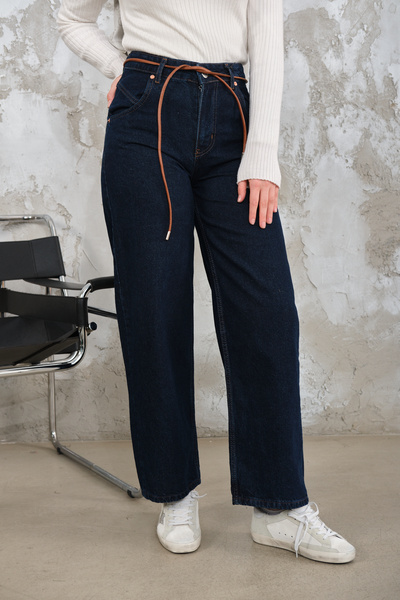 LOCCO Pantaloni de damă din denim cu centură de frânghie, albastru