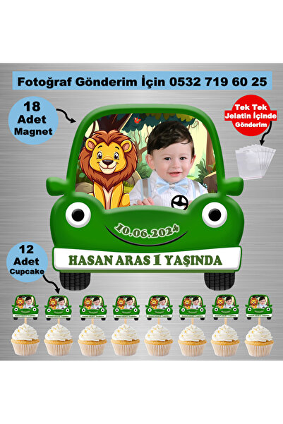 Elara Tasarım Safari Aslan Temalı 18 Adet Fotoğraflı Kişiye özel Doğum Günü M...