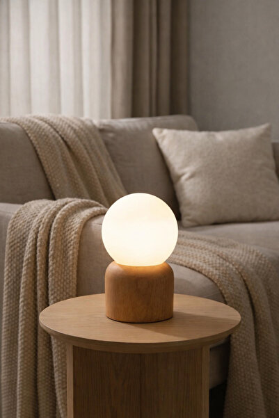 HOMİNG Nuuq İskandinav Tarz Camlı Ahşap Abajur El Yapımı 242017