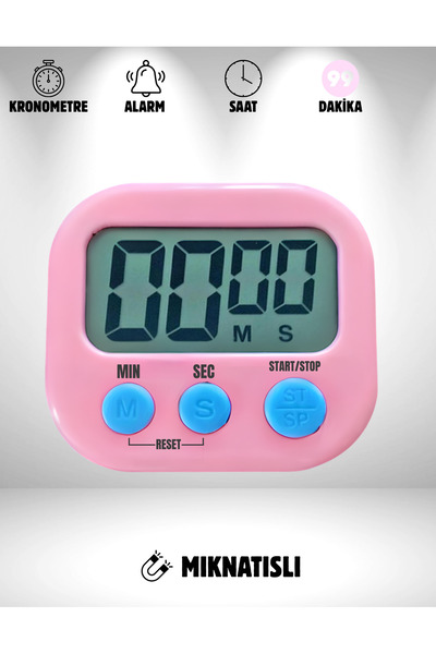 Folveit Pembe Renk Dijital Ekranlı Alarmlı Kronometre Mıknatıslı Mutfak Zaman...