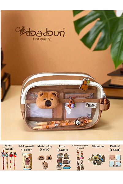 BABUN Büyük Geniş Kapibara Kapibaralı Hayvanlı 8 Parça Kalemlik Set Kalem Mak...