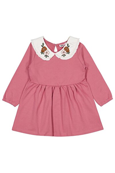 Civil Girls Yakası Nakışlı 2-5 Yaş Elbise - Pembe 4-5 Yaş