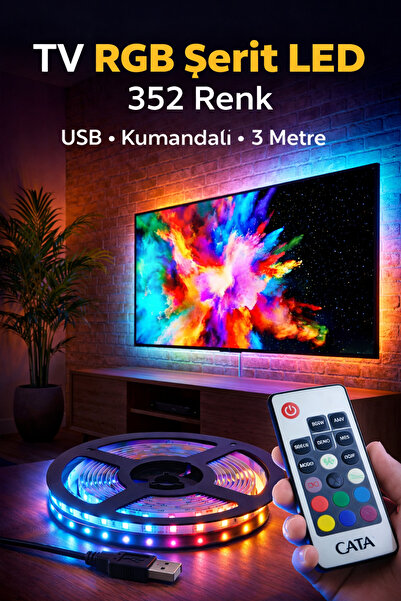 Cata CT-4566 3 Metre RGB Şerit LED TV Arkası & Oyuncu Monitör LED USB Tak-Çal...