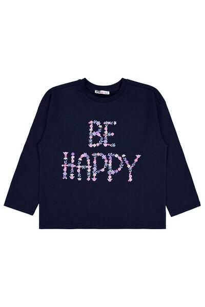 Civil Girls Hanorac cu imprimeu Be Happy pentru copii de 6-9 ani - Bleumarin ...