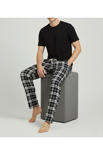 Yediler Tekstil Erkek Ekoseli Cepli Süet Yumuşak Pijama Altı