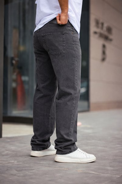 comstar Erkek Bol Paça Basic Yüksek Bel Antrasit Baggy Pantolon