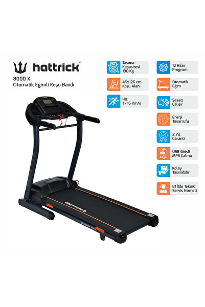 Hattrick 8000 X 3 HP OTOMATİK EĞİMLİ MOTORLU KOŞU BANDI SİYAH