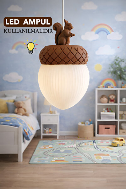 Rekatech Meşe Palamudu Tasarımlı Sincap Figürlü Çocuk Odası Avizesi - Çocuk v...