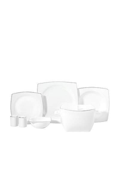 KORKMAZ Bone Collection 60 Parça Kare Yemek Takımı Platin A8458