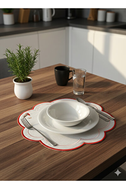 NURHAN HOME COLLECTION 2 Adet Love Bırds Desenli Kırmızı Nakışlı Amerikan Servis