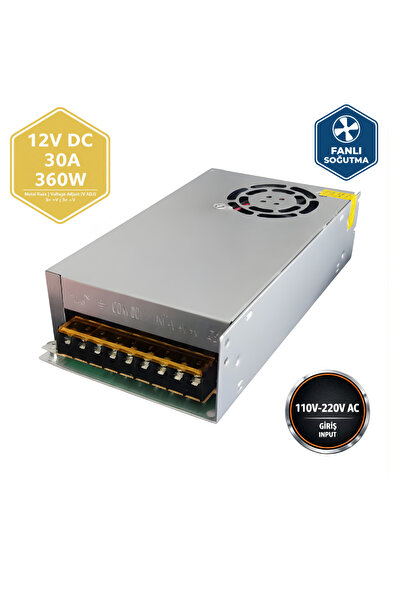 VOREX Peace B2883 12V 30A Fanlı Kalın Metal Kasa Adaptör | 360W DC Trafo