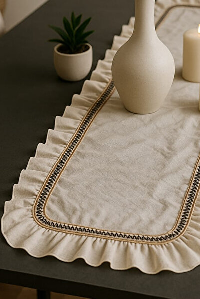 MUEV %100 Pamuk Fırfırlı Runner Amerikan Servis Vintage Lüks Overlok Dikişli ...